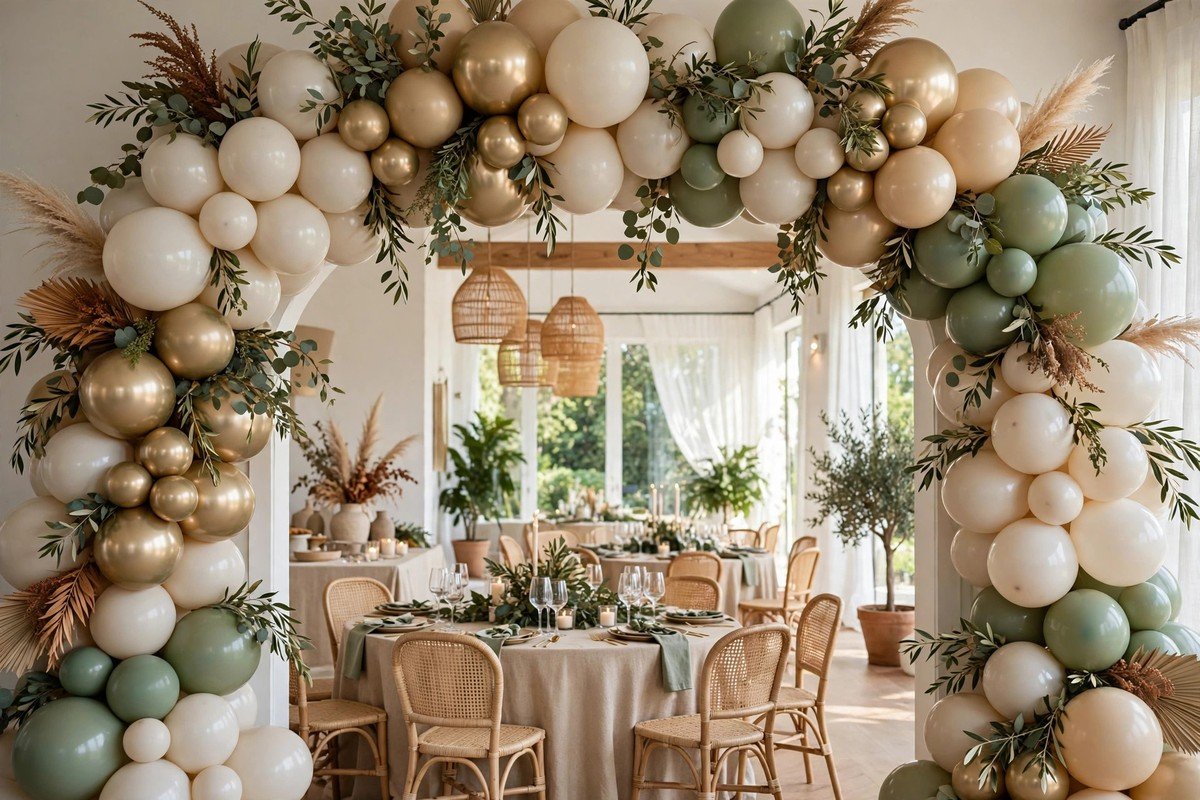 Organic balloon garland installation